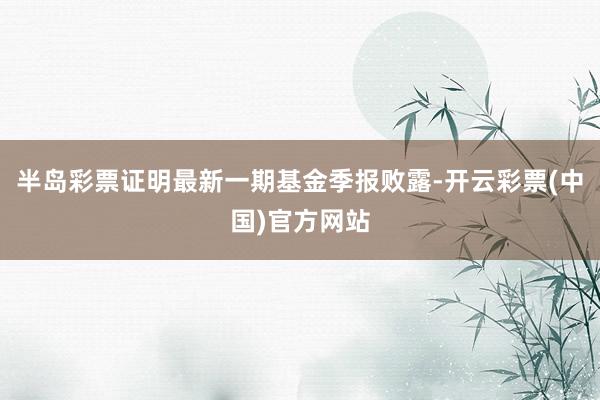 半岛彩票证明最新一期基金季报败露-开云彩票(中国)官方网站